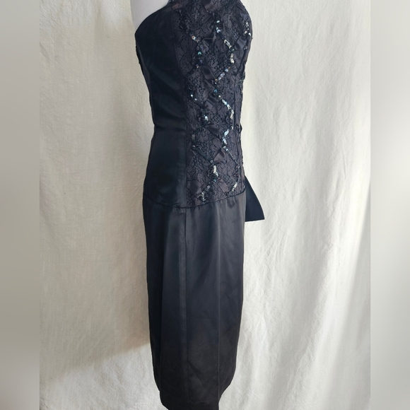 VTG Womens Black Cocktail Dress by Steppin Out Strapless Sequin Lace Bow Sz 6 - Picture 3 of 14